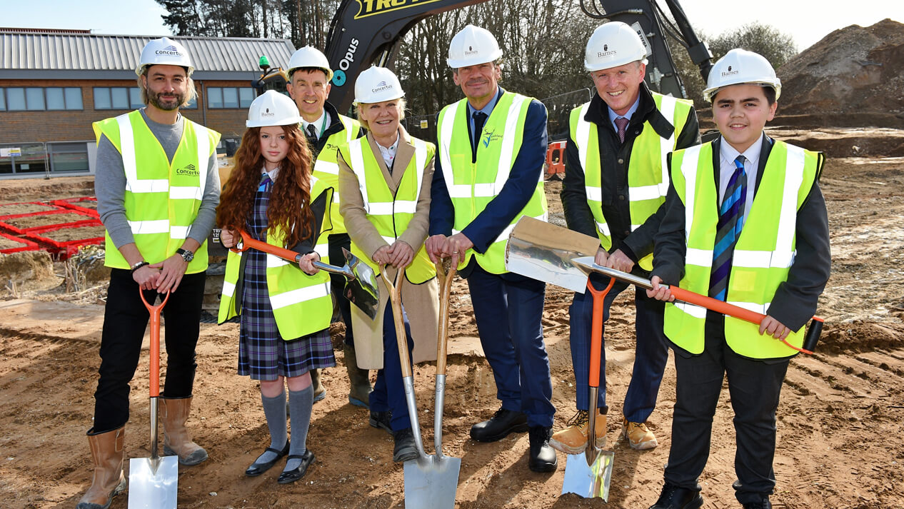 Pupils celebrate construction work starting at Breckland with Concertus and Barnes Construction