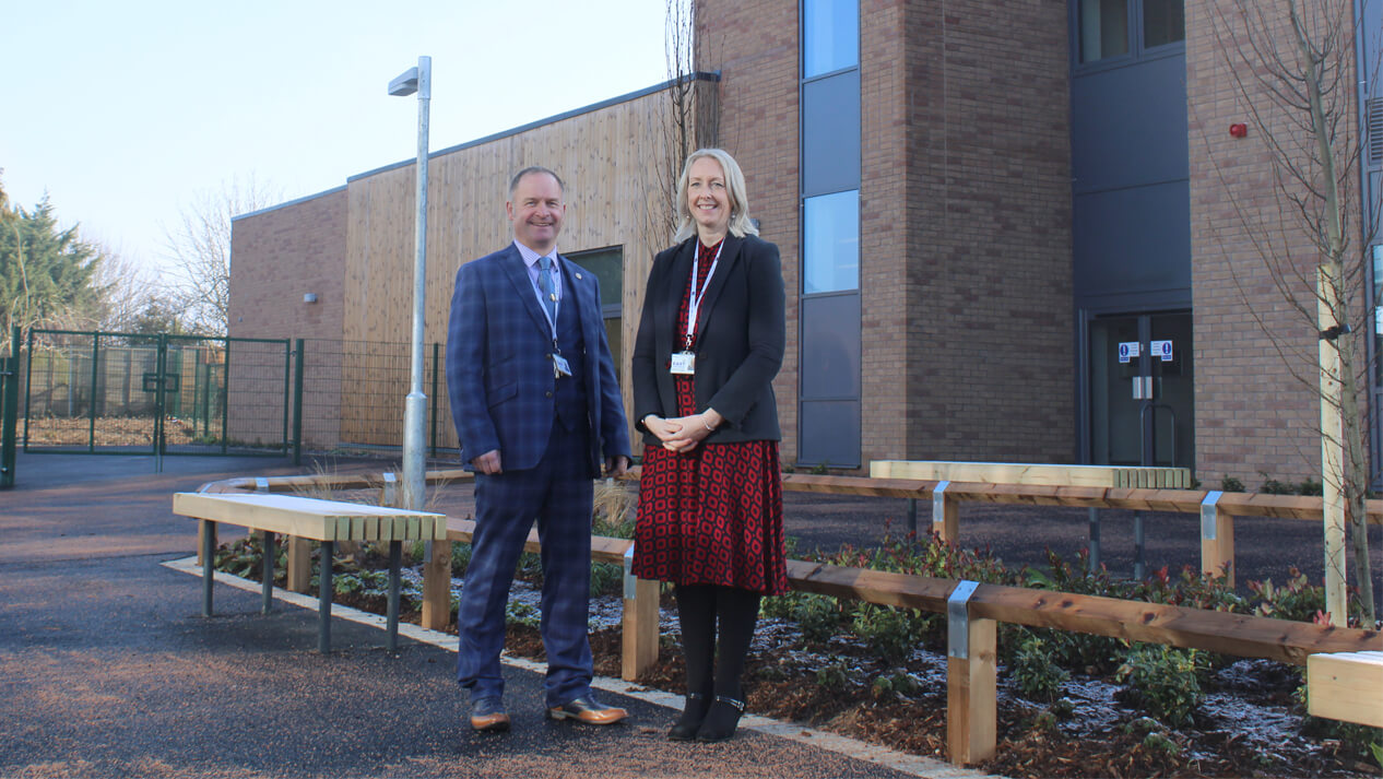 Staff outside the new block at Bungay High school