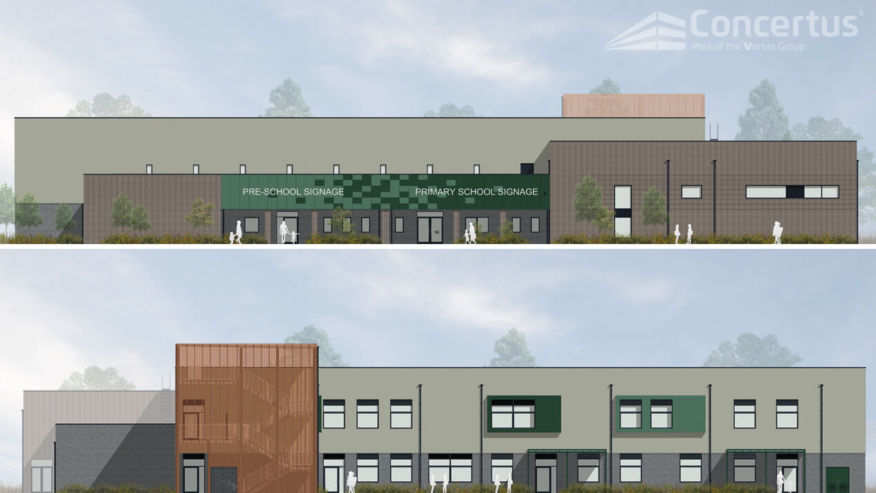 Front and back elevations of Lakenheath Primary School