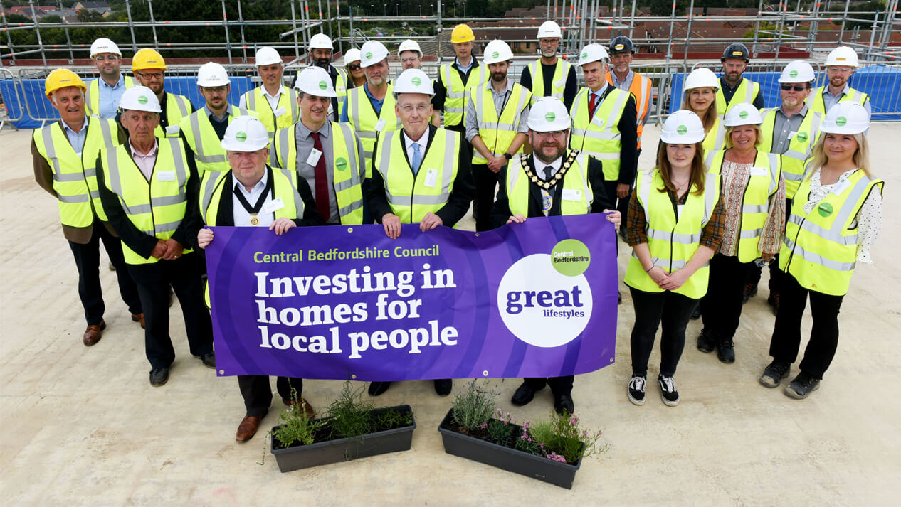 Dignitaries at topping out ceremony for Stepplingley Road Senior Living Village, Flitwick